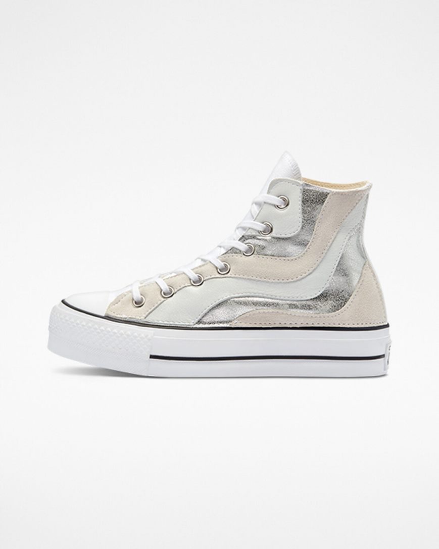 Women's Converse Chuck Taylor All Star Lift Metallic Wave High Top Platform Shoes White | AU 04619A